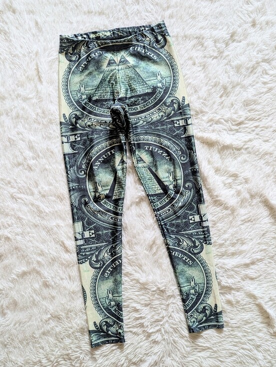 Blackmilk Pants - Blackmilk Old School The Dollar Green Illuminati Themed Leggings Size Large
